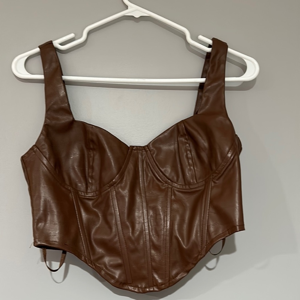 PLT Brown Faux Leather Corset Top
